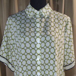 Women’s Worthington Blue and Lime Short Sleeve Blouse – Size Petite Large